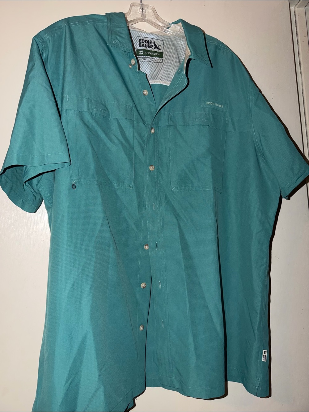 Eddie Bauer Teal Short-Sleeve Outdoor Button-Up Shirt